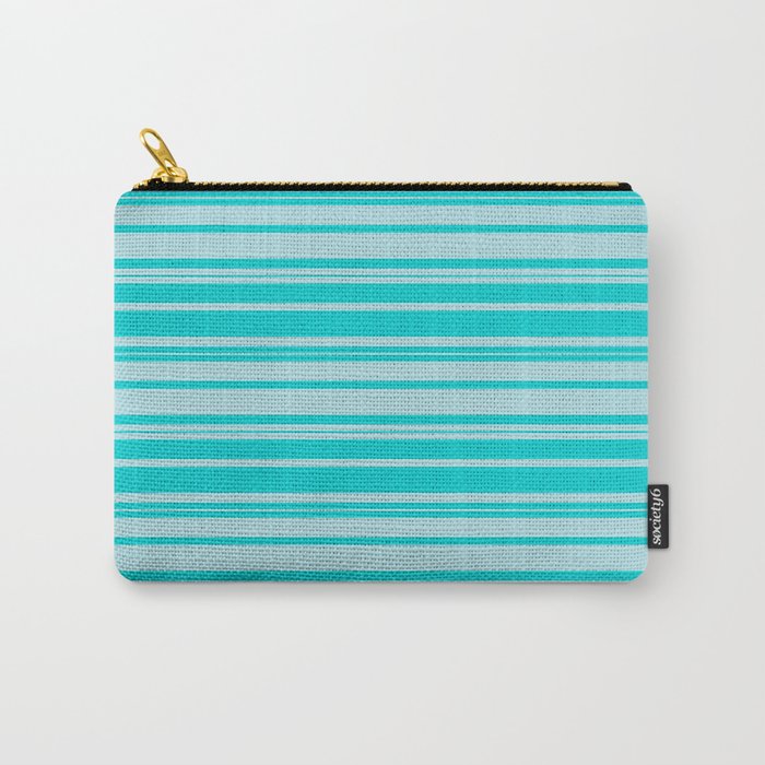 Dark Turquoise and Powder Blue Colored Striped Pattern Carry-All Pouch