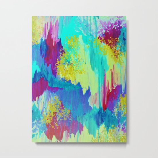 SUGARY GOODNESS - Lovely Cotton Candy Sweet Dreams Colorful Rainbow Abstract Chevron Ikat Painting Metal Print