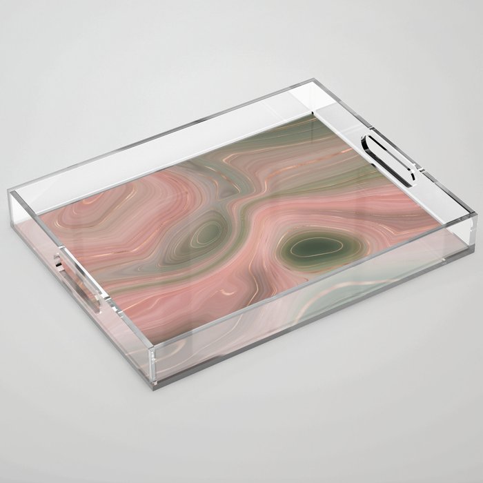 Rose Gold Green Agate Geode Luxury Acrylic Tray