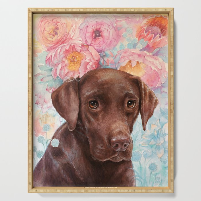 Flowers And Chocolate Chocolate Lab Dog Watercolor Portrait