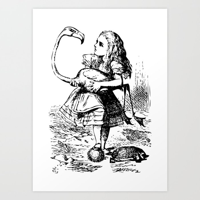 Alice in Wonderland | Alice Plays Croquet with Flamingo and Hedge Hog | Vintage Alice | Art Print