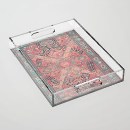 Blush Pink and Aqua Blue Antique Persian Rug Vintage Oriental Carpet Print Acrylic Tray