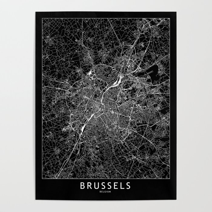 Brussels Black Map Poster