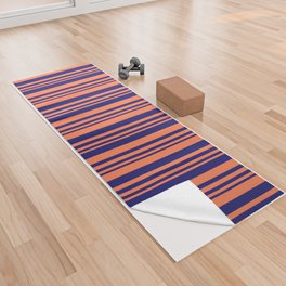 [ Thumbnail: Coral and Midnight Blue Colored Lines/Stripes Pattern Yoga Towel ]