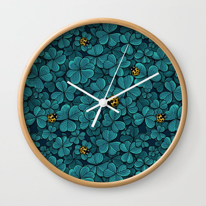 Find the lucky clover in blue 2 Wall Clock