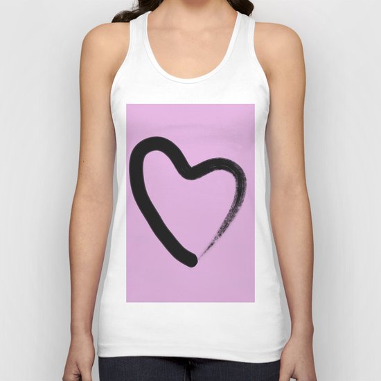 Simple Love - Minimalistic simple black love heart brush stroke on a pink background Unisex Tank Top