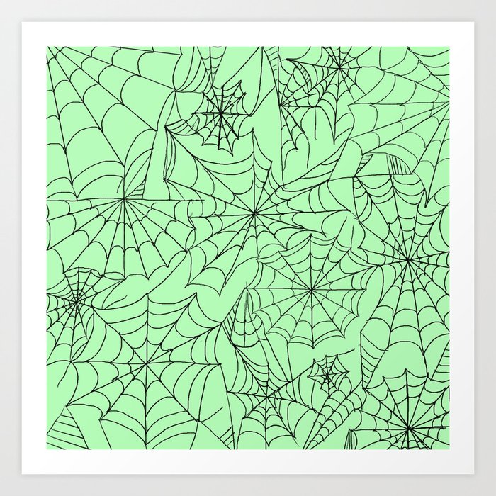 Spooky Spiderwebs over Pastel Green Art Print