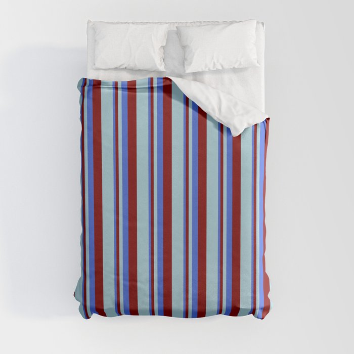 Royal Blue, Maroon, and Light Blue Colored Lines Pattern Duvet Cover