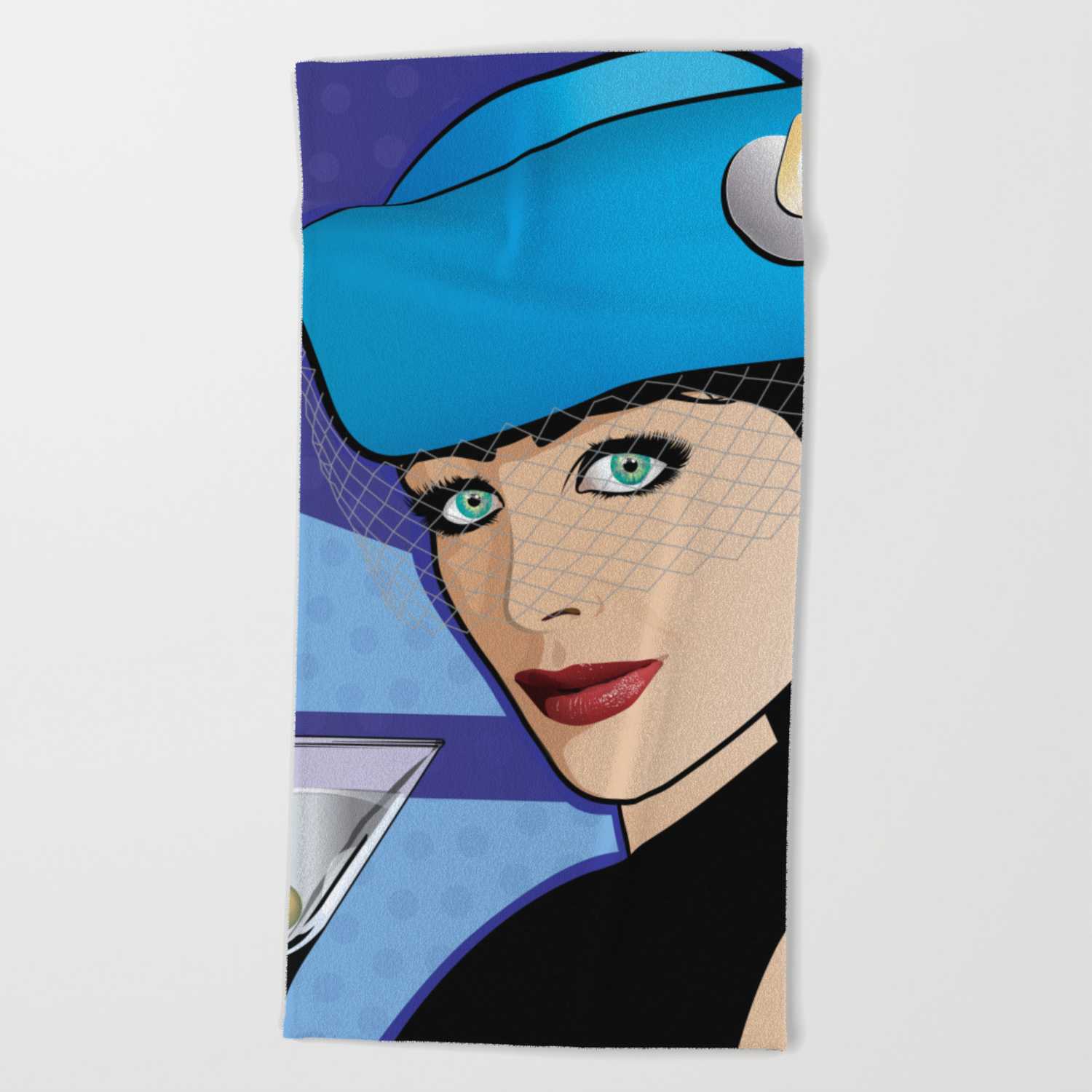 Beautiful Pop Art Girl With Martini And Stewardess Hat Beach Towel By Frankschuster Society6
