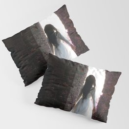Dreams of lavender; female in beautiful white gown on spring morning walking into sunlight portrait magical realism fantasy color photograph / photography Pillow Sham