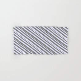 [ Thumbnail: Grey & Lavender Colored Striped Pattern Hand & Bath Towel ]