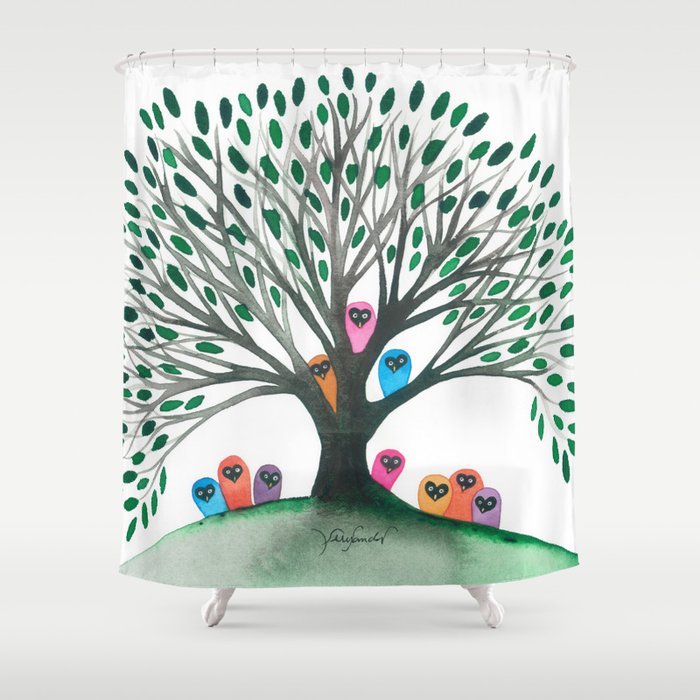 Minnesota Whimsical Owls in Tree Shower Curtain