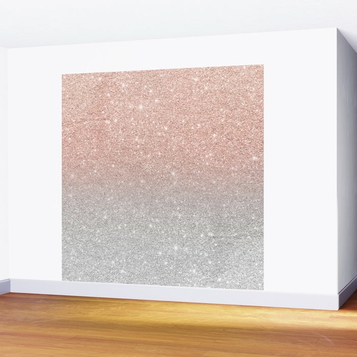 Modern trendy rose gold glitter ombre silver glitter Wall Mural by Audrey  Chenal