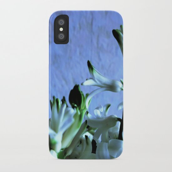 white hyacinthe on light blue background iPhone Case