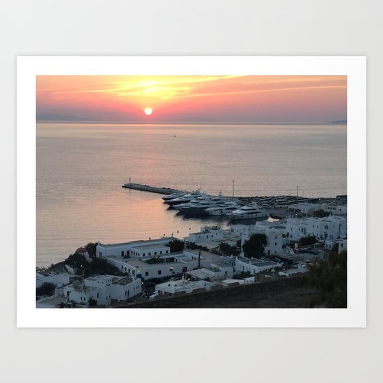 Sunset, Myconos Island, Greece Art Print
