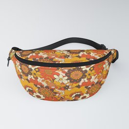 Retro 70s Flower Power, Floral, Orange Brown Yellow Psychedelic Pattern Fanny Pack
