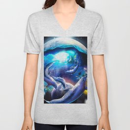Galaxy Dolphin Dolphins In Space Swimming V Neck T Shirt