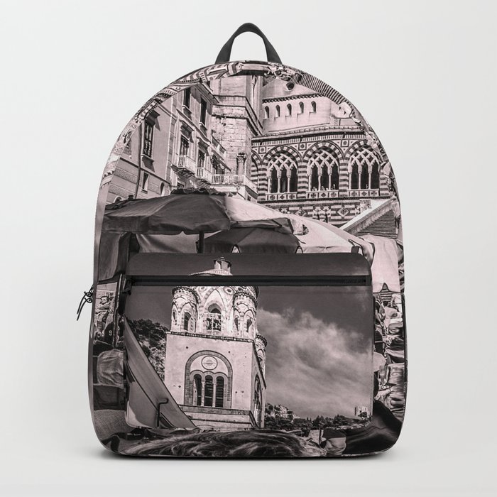 Black And White Italy Amalfi Cathedral ,Amalfi Coast,City,Architecture,Travel,Italian,Holiday, Backpack