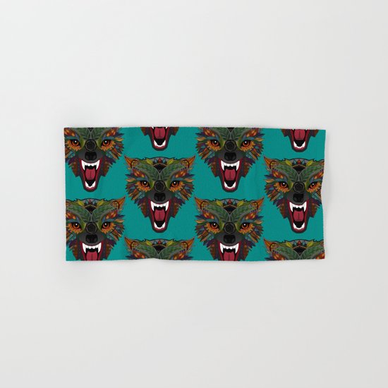 wolf fight flight teal Hand & Bath Towel