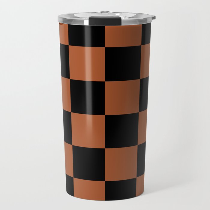 Checkerboard Check Geometric Checked Pattern Rust and Black Travel Mug