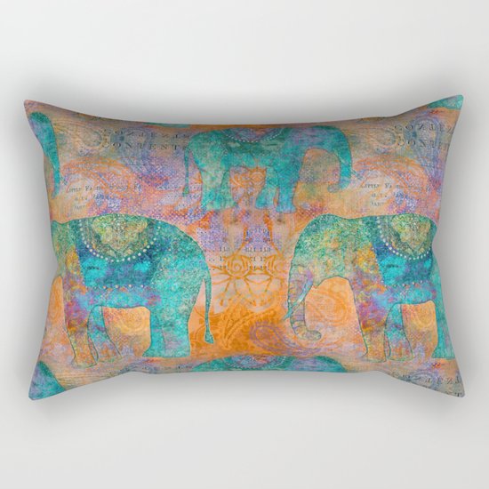 Elephant Pattern allover orange turquoise Rectangular Pillow
