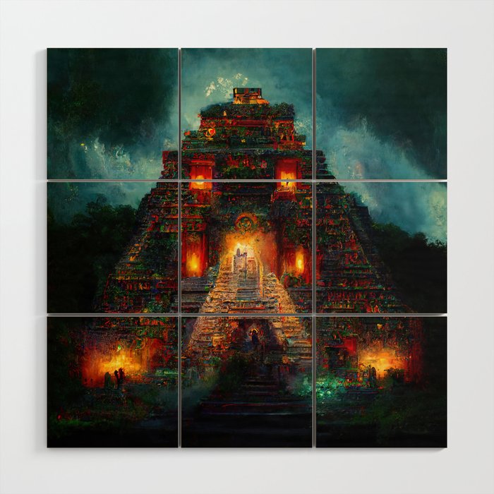 Ancient Mayan Temple Wood Wall Art