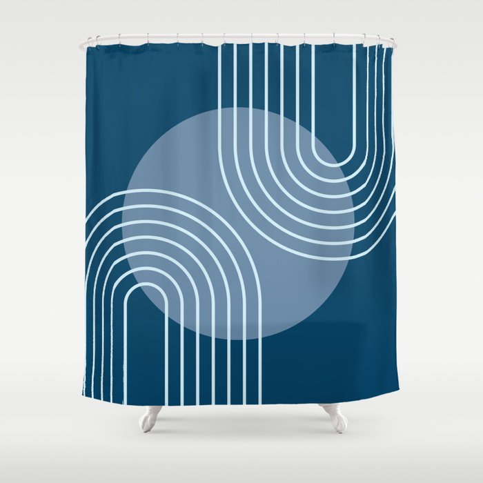 Mid Century Modern Geometric 180 in Midnight Blue Shades Shower Curtain