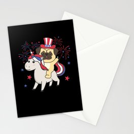Pug With Unicorn For Fourth Of July Fireworks Stationery Card