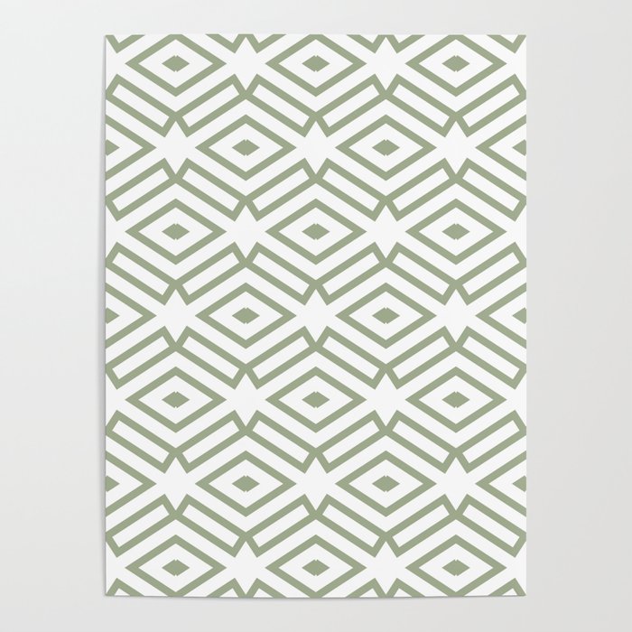 Green and White Ornamental Shape Pattern 7 Pairs Dulux 2022 Popular Colour Bamboo Stem Poster
