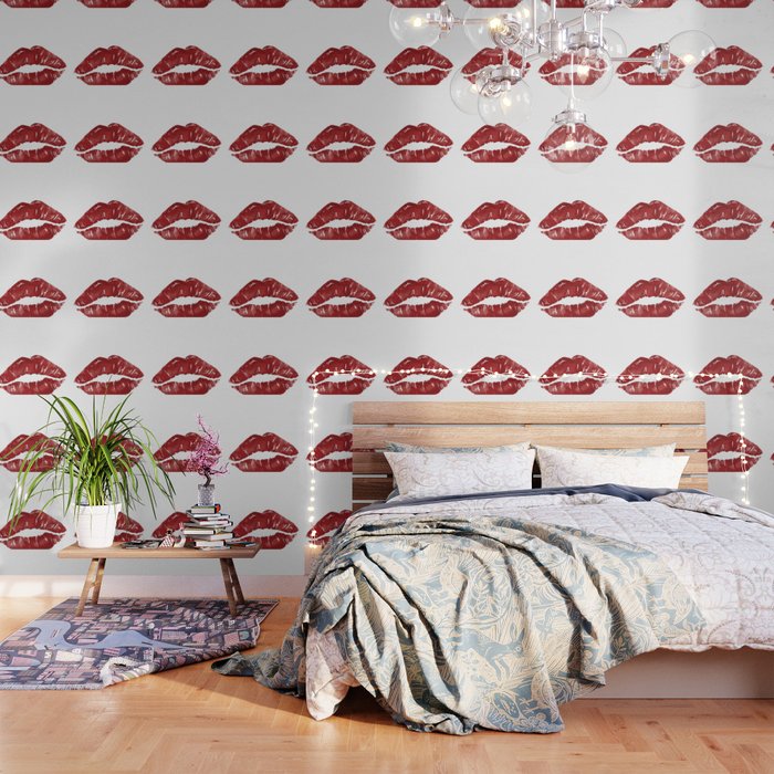 Red Lips And Lipstick Makeup For Cosmetology Design Wallpaper By