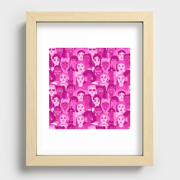 Pink woman people cartoon character seamless pattern Recessed Framed Print