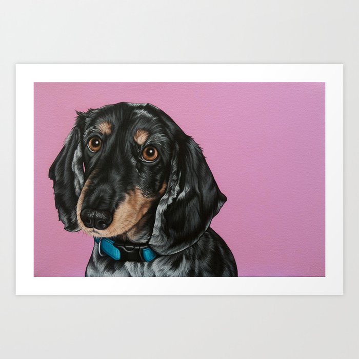 Sweet Double Dapple Dachshund Portrait, Weiner Dog Painting, Dachshund Painting Art Print