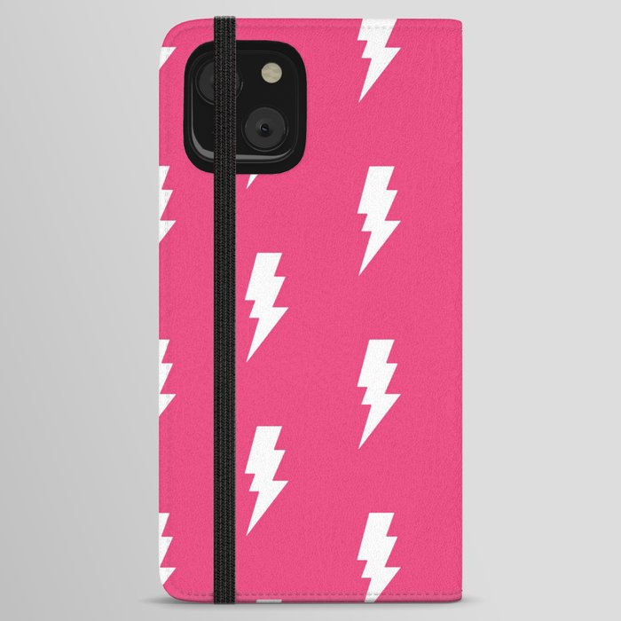 Pink and White Aesthetic Lightning Bolt  iPhone Wallet Case