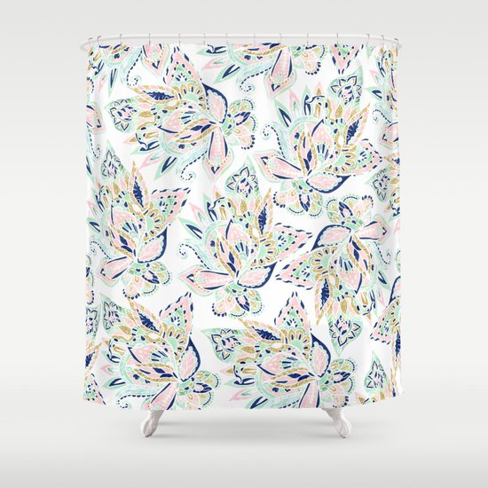 Modern Pastel Pink Watercolor Gold Floral Hand Drawn Paisley