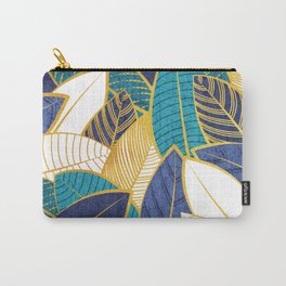 Leaf wall // navy blue royal blue and teal leaves golden lines Carry-All Pouch