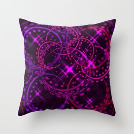 Metallic stars and rings in ultraviolet shades on a sparkling background. Throw Pillow