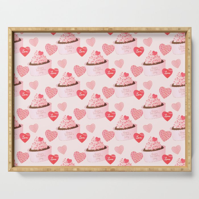 Valentine's Day Cupcakes Pattern Serving Tray
