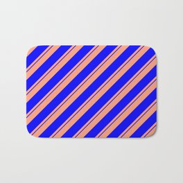 [ Thumbnail: Light Salmon and Blue Colored Stripes Pattern Bath Mat ]