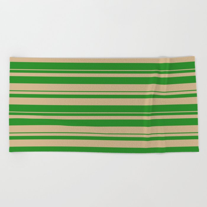 Forest Green and Tan Colored Striped/Lined Pattern Beach Towel