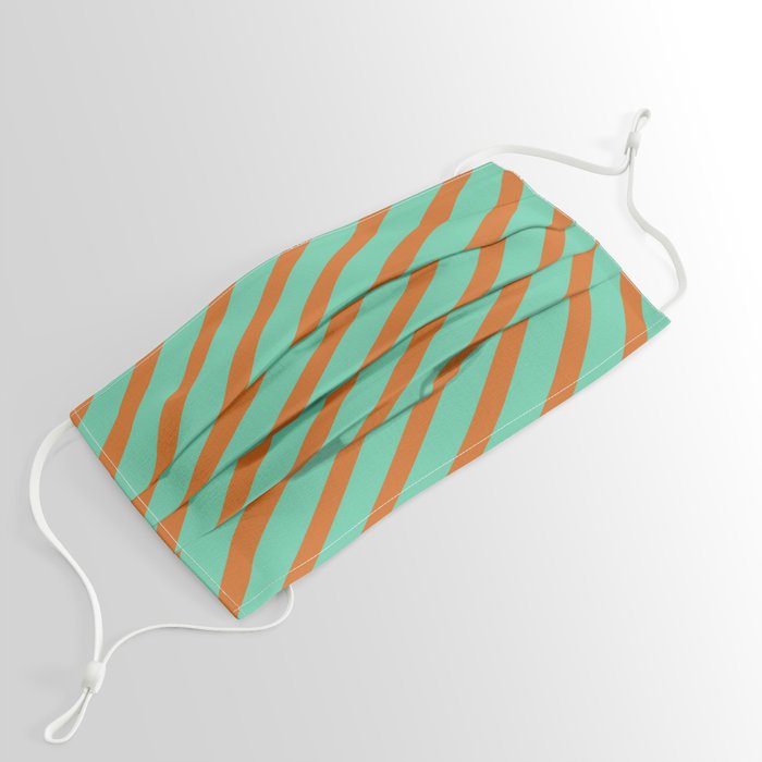 Aquamarine & Chocolate Colored Stripes/Lines Pattern Face Mask