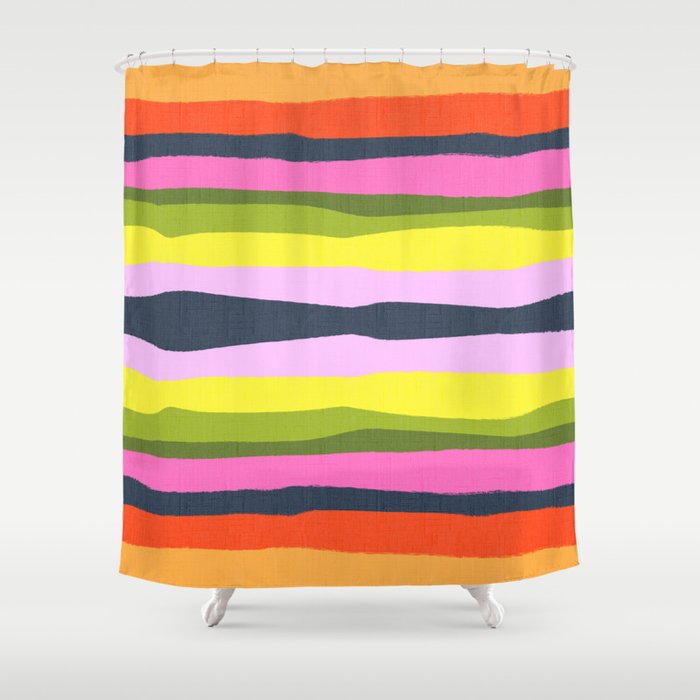 Cheerful 70’s Spring Stripes Retro Abstract Shower Curtain