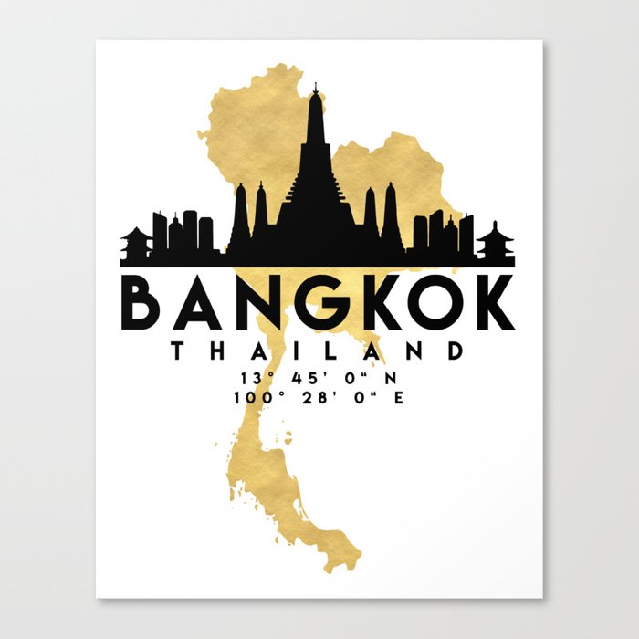BANGKOK THAILAND SILHOUETTE SKYLINE MAP ART Canvas Print