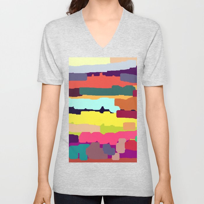 Abstract Pixel Art 01 V Neck T Shirt