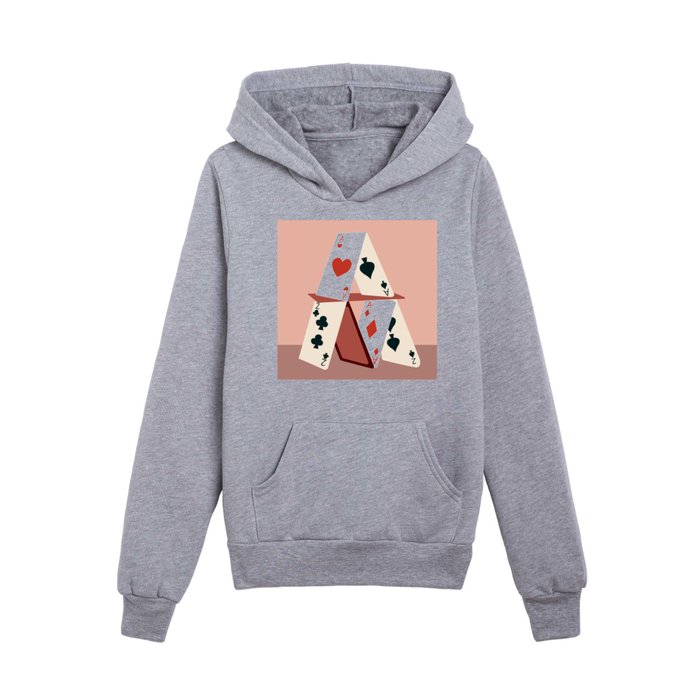 A House Made of Cards, Relationship Concept Painting, Illustration Playing Cards, Spade Heart Eclectic Bohemian Contemporary Kids Pullover Hoodie