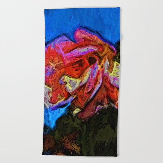 Wild Pink and Orange Rose under the Blue Sky Beach Towel
