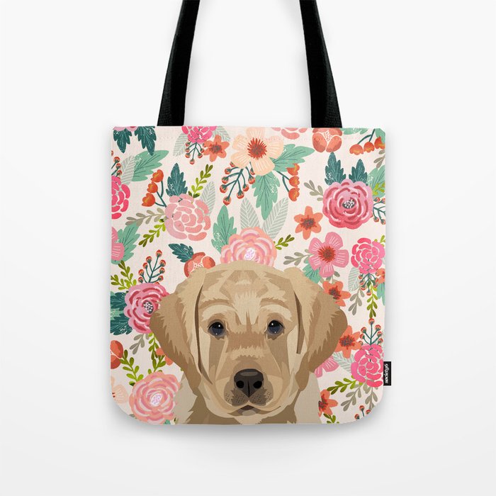 Labrador puppy floral pet portrait wall art and gifts for dog breed lovers Tote Bag