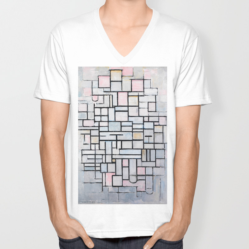 Mid Century Modern Abstract White And Pink And Baby Blue Piet