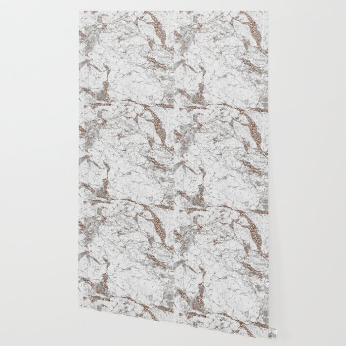 White Frost Rose Gold Marble Wallpaper By Marbleco Society6