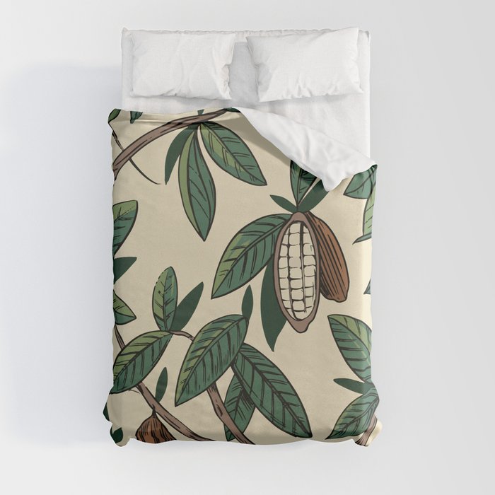 Cocoa plant seamless pattern. Cacao bean. Vintage illustration Duvet Cover