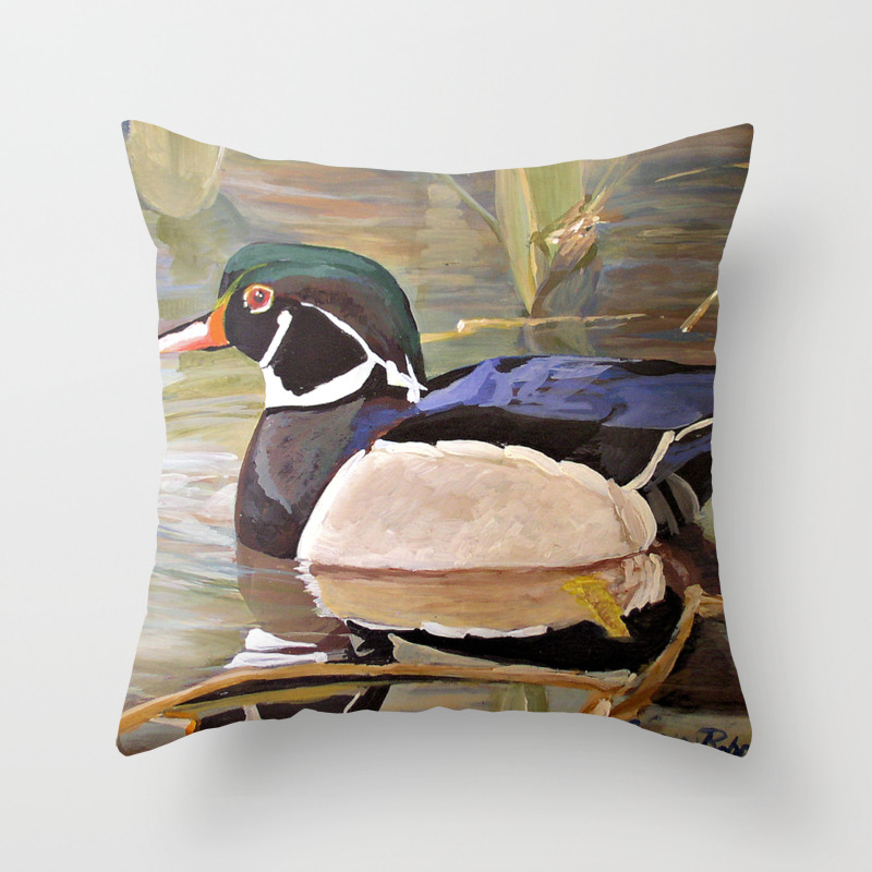 Wood Duck Water Foul Acrylic Painting Throw Pillow By Betweentheweeds Society6